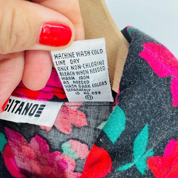 Vintage Gitano floral button front blouse top bright bold print 80s 90s M - Picture 4 of 6